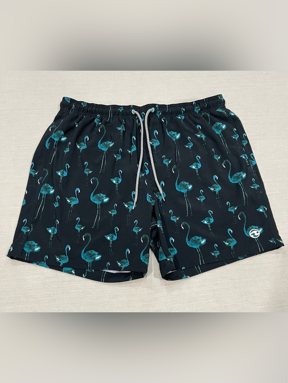 Ocean Current 6” Black Teal Flamingo Stretch Board Swim Shorts Men Size XL